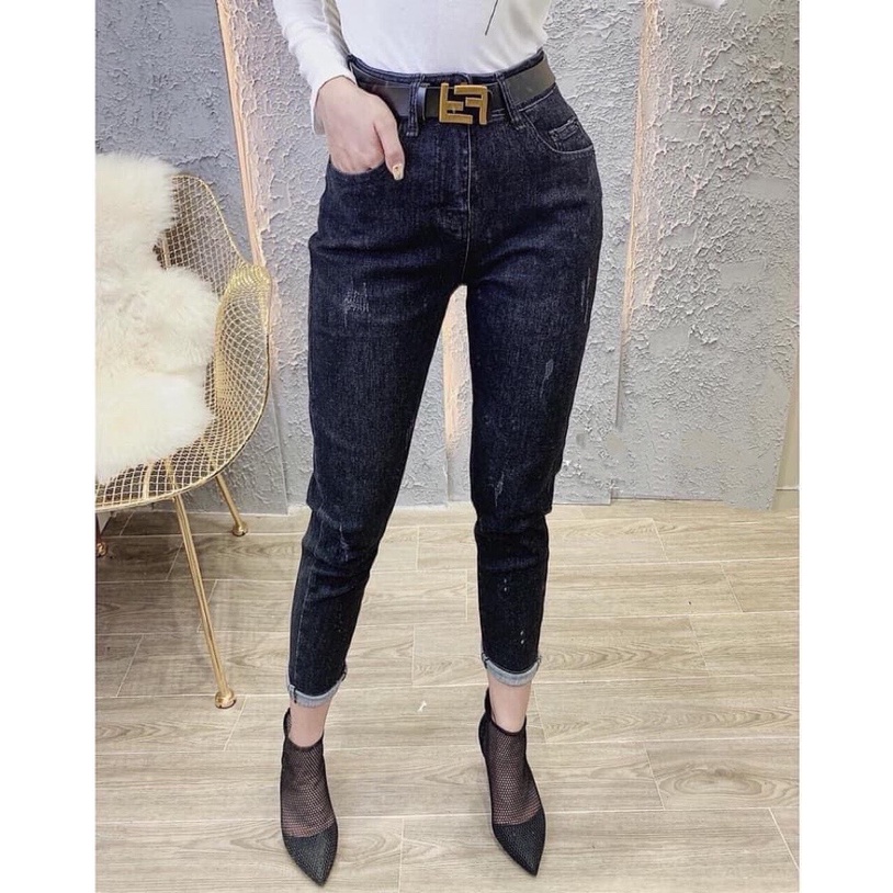 Quần jean dài phom Baggy / boyfriend co dãn mạnh, lưng cao, màu xám xước siêu hot hit 4355 MLJ