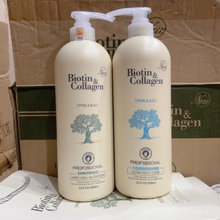 [Chính Hãng] Cặp Dầu Gội Xả BIOTIN Trắng - BIOTIN COLLAGEN Giảm Rụng Tóc Phục Hồi Khô Sơ Hư Tổn 1000ML