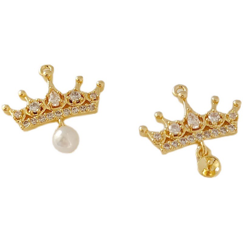 Mặt Vòng cổ Hình Vương Miện Bằng Đồng Mạ Vàng 14K Có Khay Đựng DIY