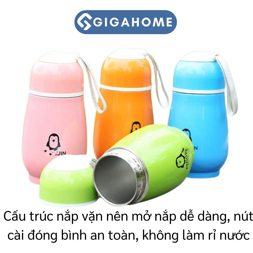Bình Đựng Nước Giữ Nhiệt Thép Không Gỉ Hoạ Tiết Chim Cánh Cụt GIGAHOME 300ml 5057