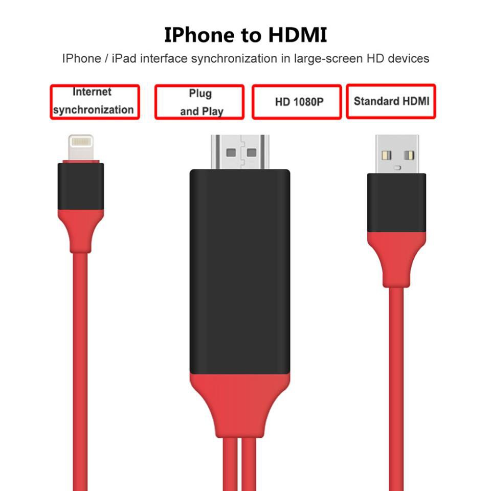 CÁP KẾT NỐI HDMI CHO IPHONE, IPAD (lightning to HDTV Cable) hỗ trợ chuyển đổi từ điện thoại apple sang HDTV