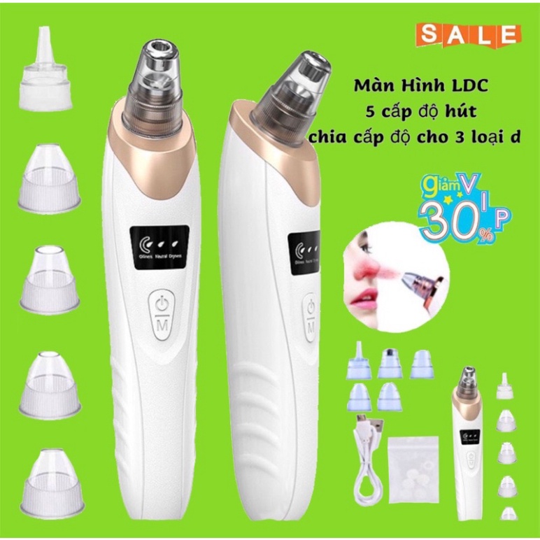 Máy Hút Mụn - Máy Hút Mụn Đầu Đen màn hình led,sạc pin 5 đầu hút SIÊU MẠNH