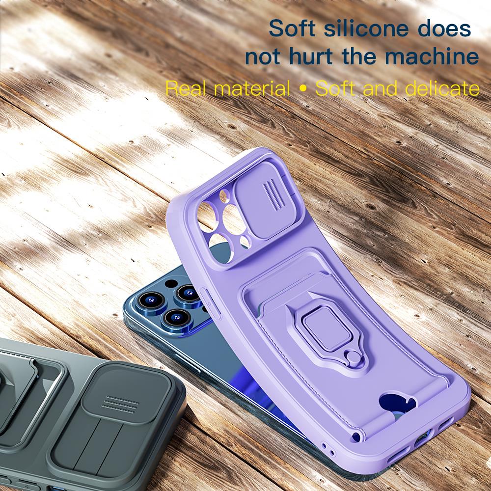 Ốp điện thoại ngăn đựng thẻ tấm trượt lens camera + dây đeo thích hợp cho iPhone 11 Pro Max 7 8 6s Plus X XS XR Max