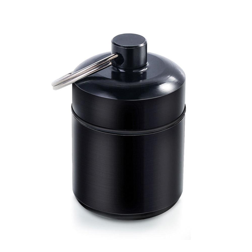 Hộp Đựng Thuốc Mini Màu Đen Bằng Nhôm Chống Nước Kèm Móc Khóa O5Q2