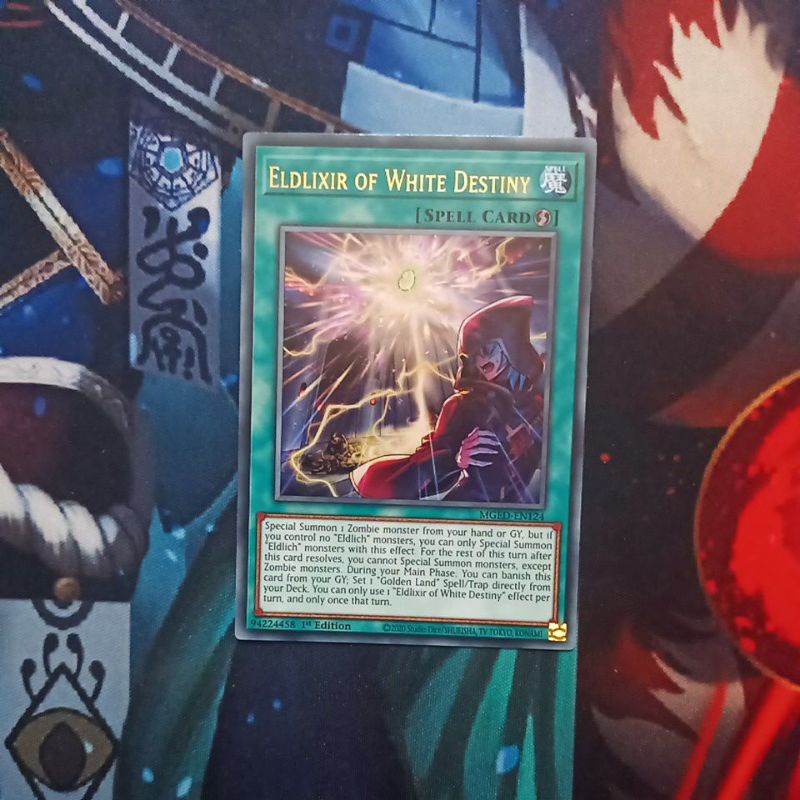 Thẻ bài Yugioh chính hãng Eldlixir of White Destiny - MGED-EN124 - Rare 1st Edition