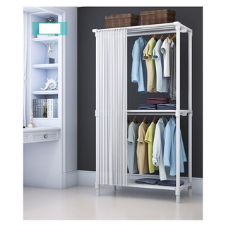 Tủ treo quần áo 2 tầng có rèm 80cm -Khung treo quần áo 2 tầng rèm kéo 80cm