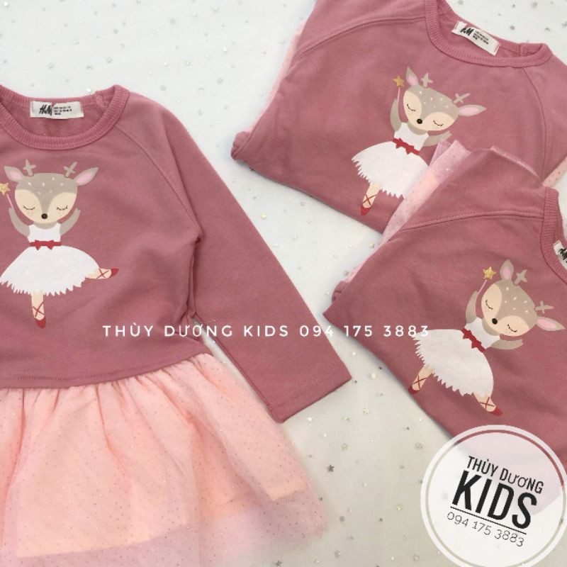 Váy nỉ Hm chân ren họa tiết tuần lộc múa balê dư xịn cho bé gái.