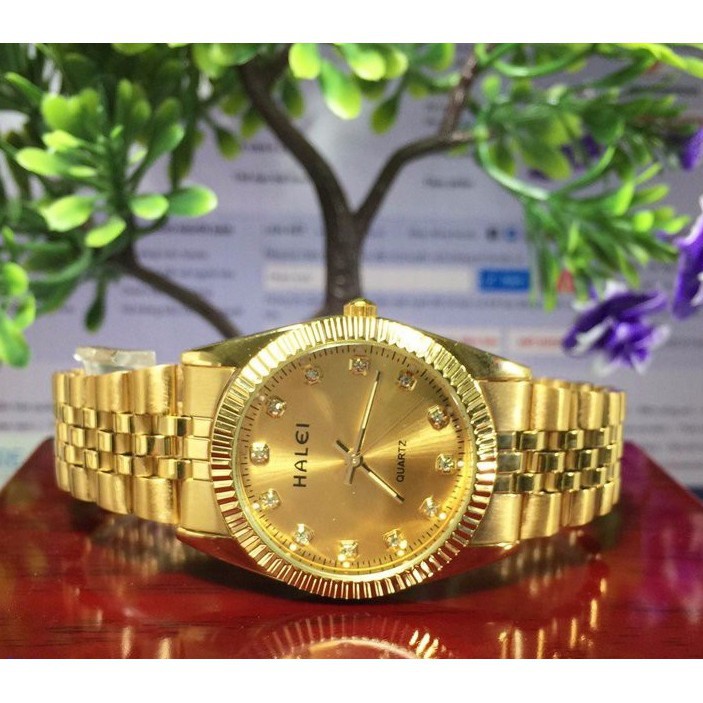 Đồng hồ nam Halei dây kim loại H988 khung vàng đẳng cấp sang trọng, đi mưa rửa tay thoải mái