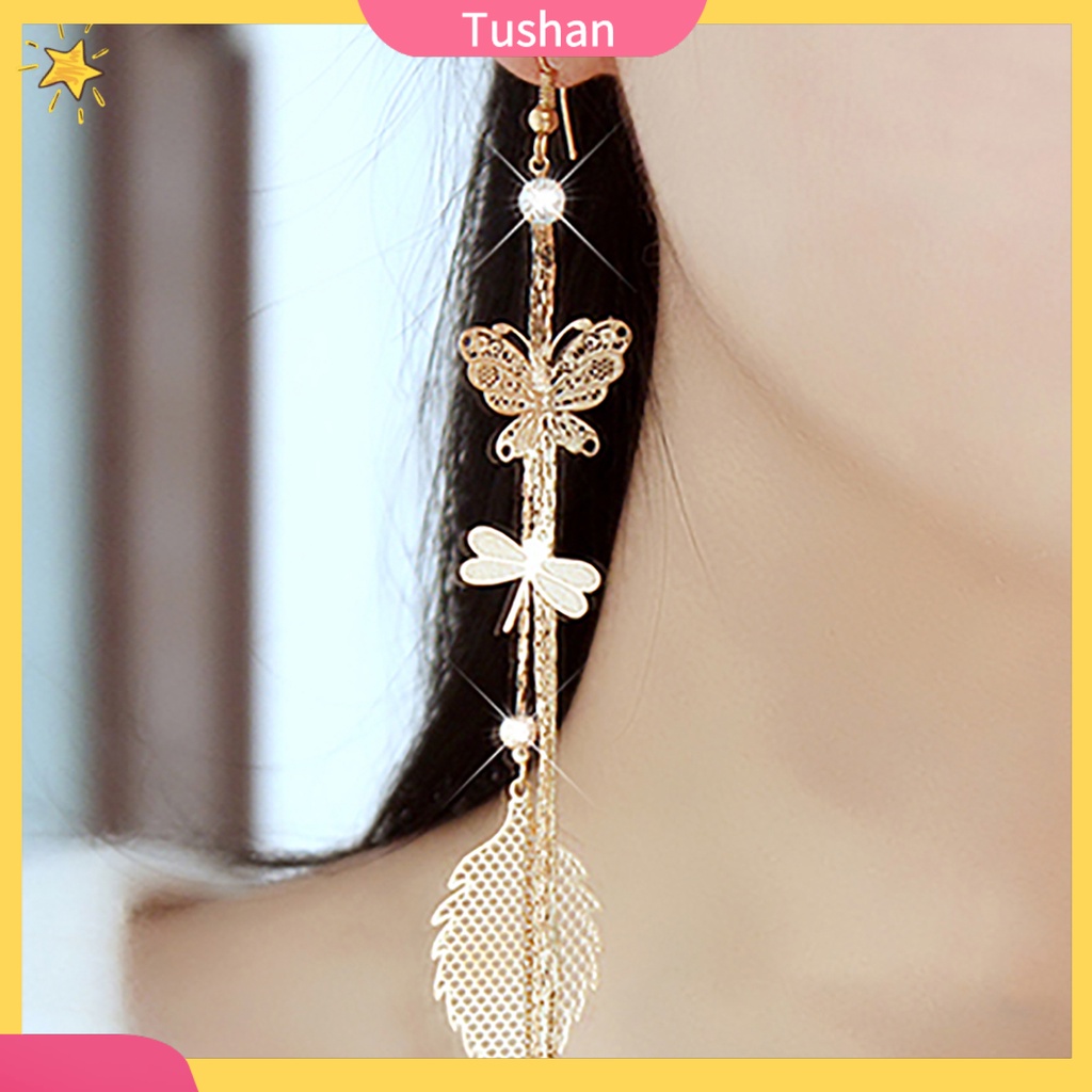 Hoa tai dạng tua rua dài hình bươm bướm đính đá xinh xắn