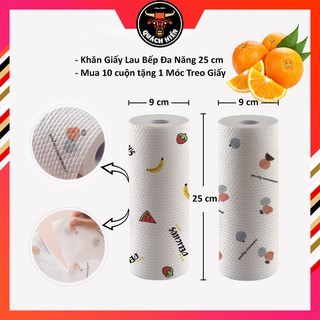[LOẠI DÀY] Khăn Giấy Lau Bếp Lau Tay Đa Năng 25cm, Vải Không Dệt Giặt Được 50 Tờ, Móc Treo & Cọc Gỗ Cắm Giấy