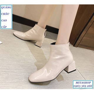 Bốt da nữ cổ thấp MITASHOP mã BO01 gót vuông lót lông - Hàng QCCC