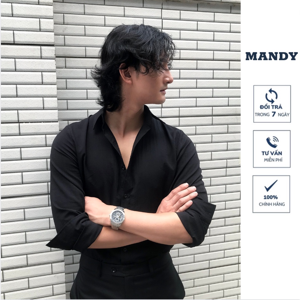 Áo sơ mi dài tay nam cổ đức chuẩn form MANDY Đen