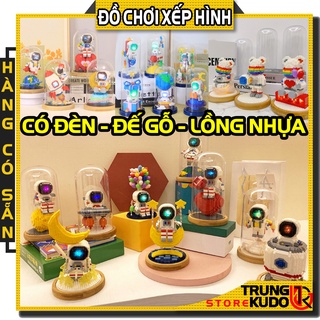 Mô hình Phi hành gia có đèn, lồng trong suốt, đế gỗ cao cấp dạng Đồ chơi xếp hình làm quà, đồ Decor
