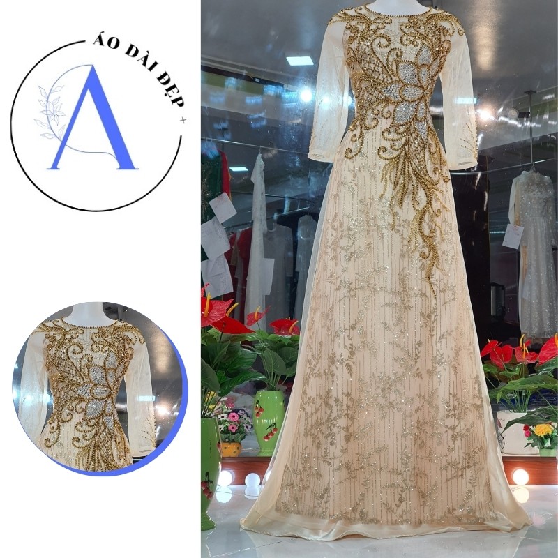 Áo Dài Cô Dâu – Áo Dài Cưới Hot Trend 2021 Màu Da Sang Trọng ADC01