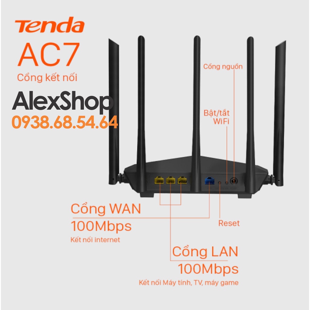 [Chính Hãng BH 3 Năm] Tenda AC7 Thiết Bị Phát Wifi AC1200M Băng Tần Kép 2.4G và 5G