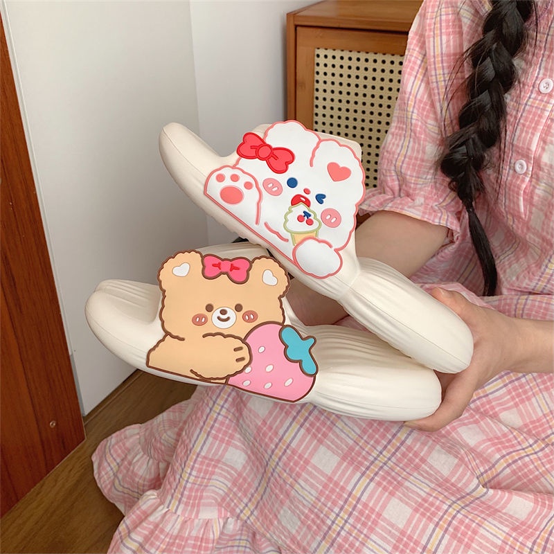 Oeggeo shop Dép Đi Trong Nhà Nắp Lật Họa Tiết Thỏ Hoạt Hình Cho Nữ