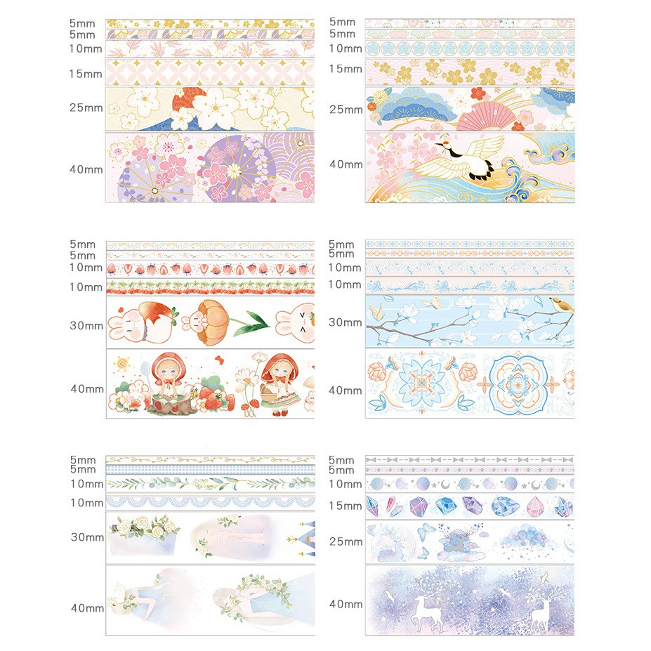 Set 6 cuộn băng dính washi tape ánh nhũ