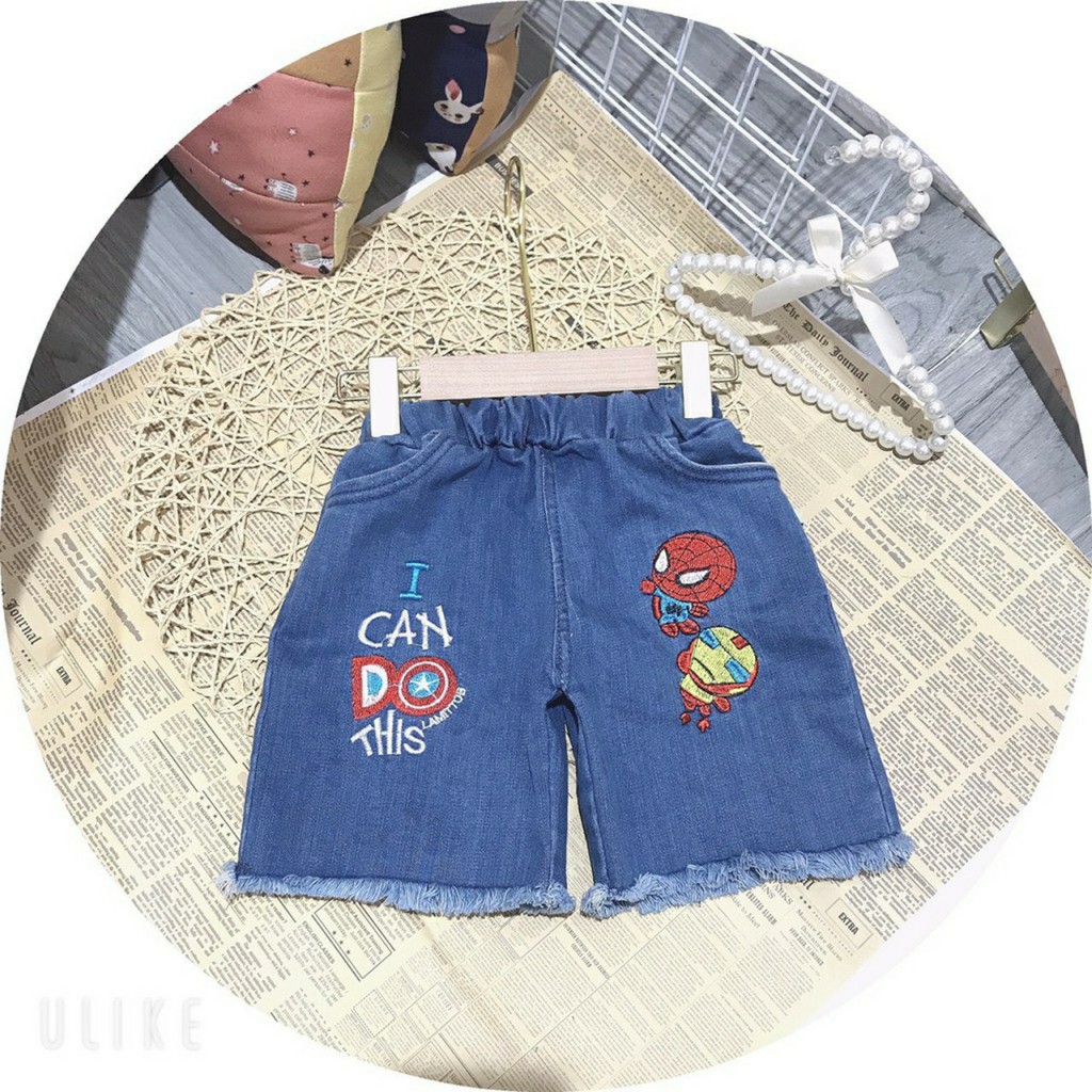 [MADE IN VIETNAM] Quần Sóc Bò JEANS Bé Trai Bé Gái 💖Vải Mềm Mại 💖Thêu Hình Xinh Xắn