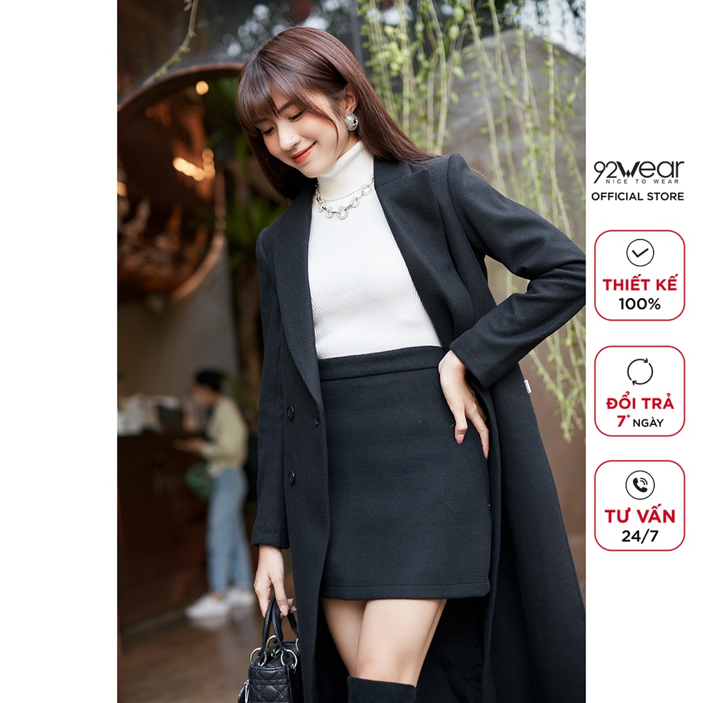Áo khoác dạ nữ dáng dài 92WEAR, thiết kế thời thượng, tôn dáng, chất liệu dạ cao cấp KDA1739 | BigBuy360 - bigbuy360.vn