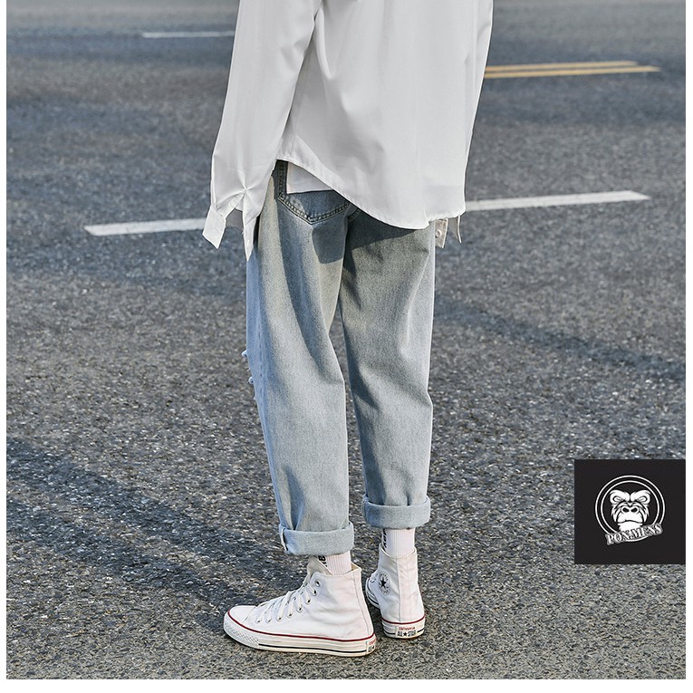 Quần baggy jean nam nữ ống rộng rách gối mới 2021 | BigBuy360 - bigbuy360.vn
