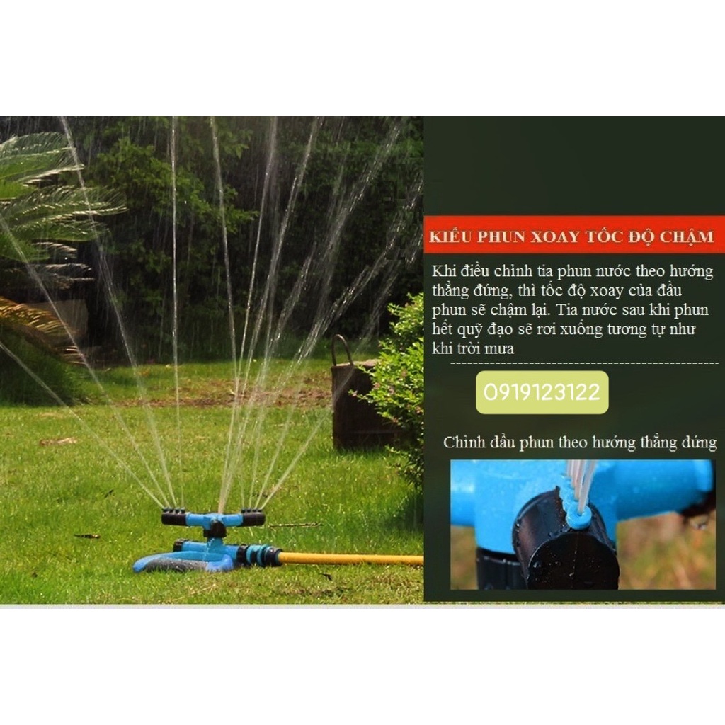 Đầu tưới 3 cánh xoay 360° Chân đế hình cánh bướm Lắp nối nhanh 16