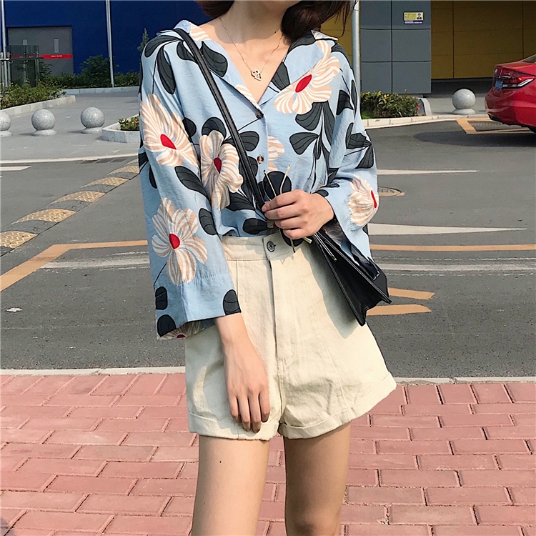 Áo Khoác Cardigan Dáng Rộng Tay Lửng In Hoa Kiểu Hàn Quốc Dễ Thương Cho Nữ