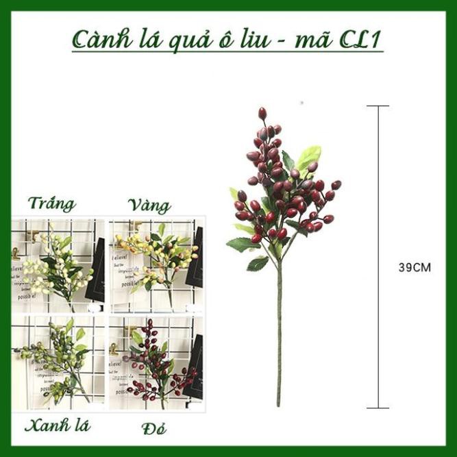 [ Hoa Giả ] Cành lá điểm quả ô liu giống thật - cành cao 39cm - hoa giả hoa lụa- MÃ CL1