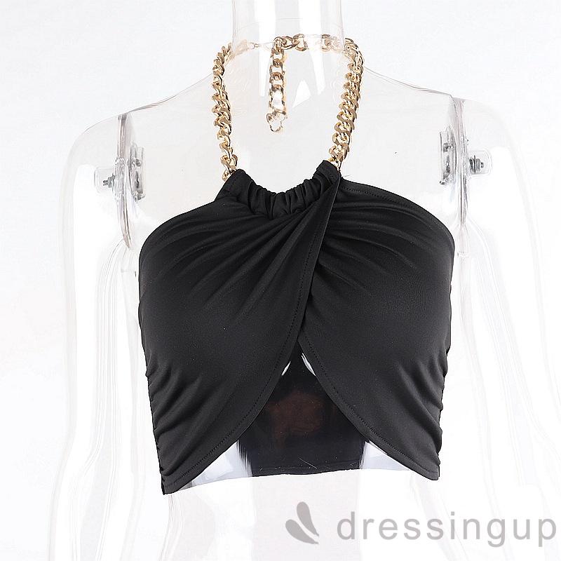  Áo croptop sát nách phối dây xích kim loại hở lưng thời trang hè quyến rũ cho nữ | BigBuy360 - bigbuy360.vn