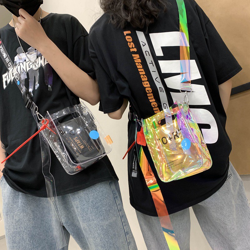 Túi Đựng Điện Thoại Bằng PVC Trong Suốt Màu laser Có Dây Đeo Vai Cho ko016