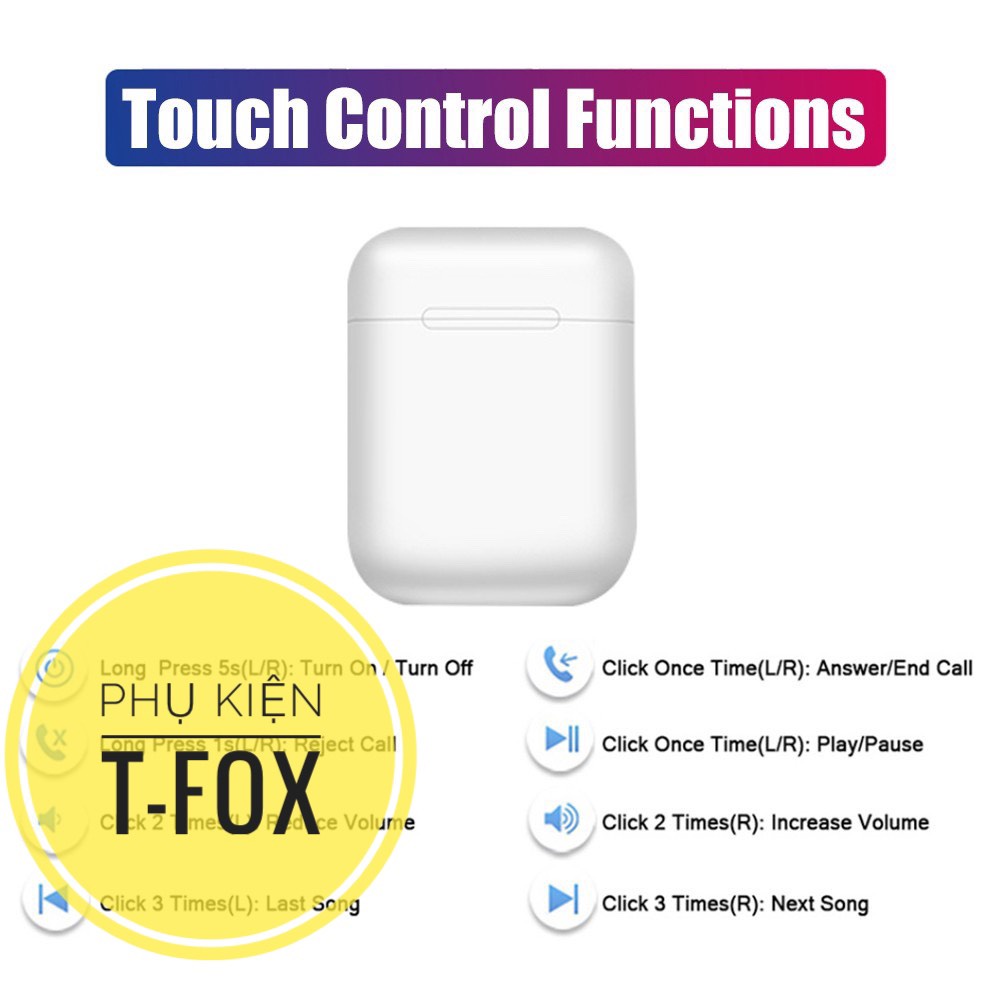 Tai nghe bluetooth i12 bản mới nhất tự động kết nối đầy đủ tính năng âm thanh chuẩn