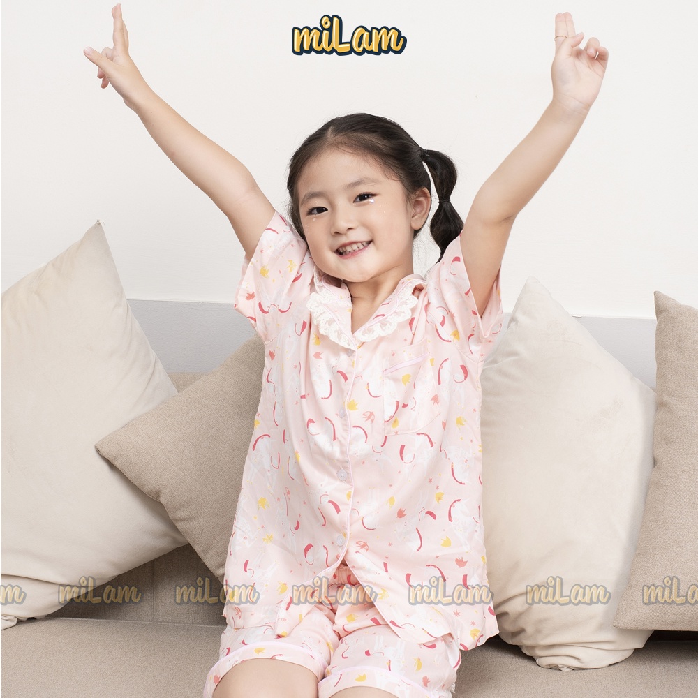 Bộ quần áo pyjama cộc tay bé gái MILAM hình unicorn xinh xắn mặc nhà thoáng mát cho bé
