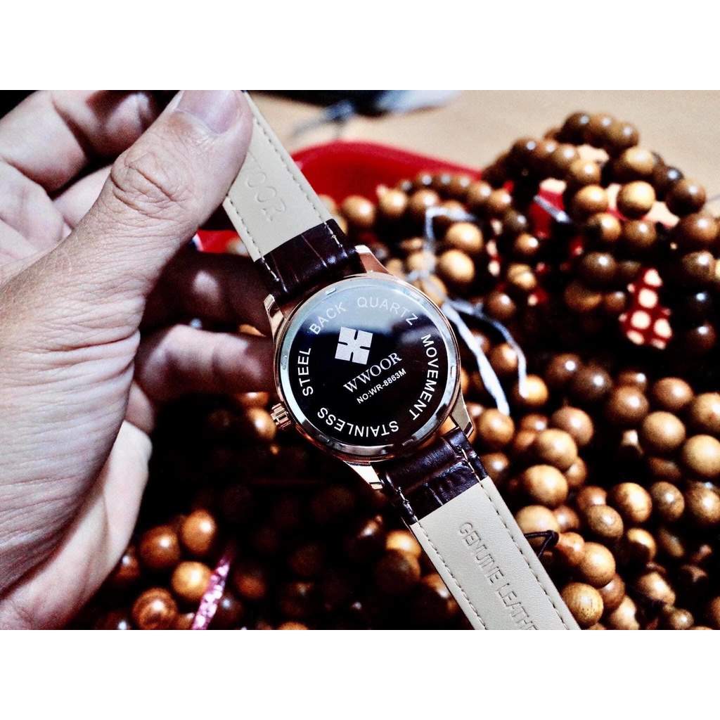 Đồng hồ nam WWOOR sang trọng, dây da chống nước DLW-DR03