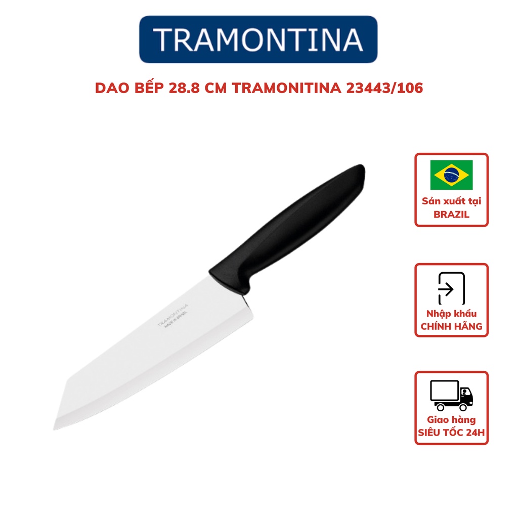 Dao Gọt Hoa Quả Tramontina Plenus 23443 Bản Rộng Đầu Vát Thép Không Gỉ Cán Nhựa PP 28.8cm Nhập Khẩu Brazil