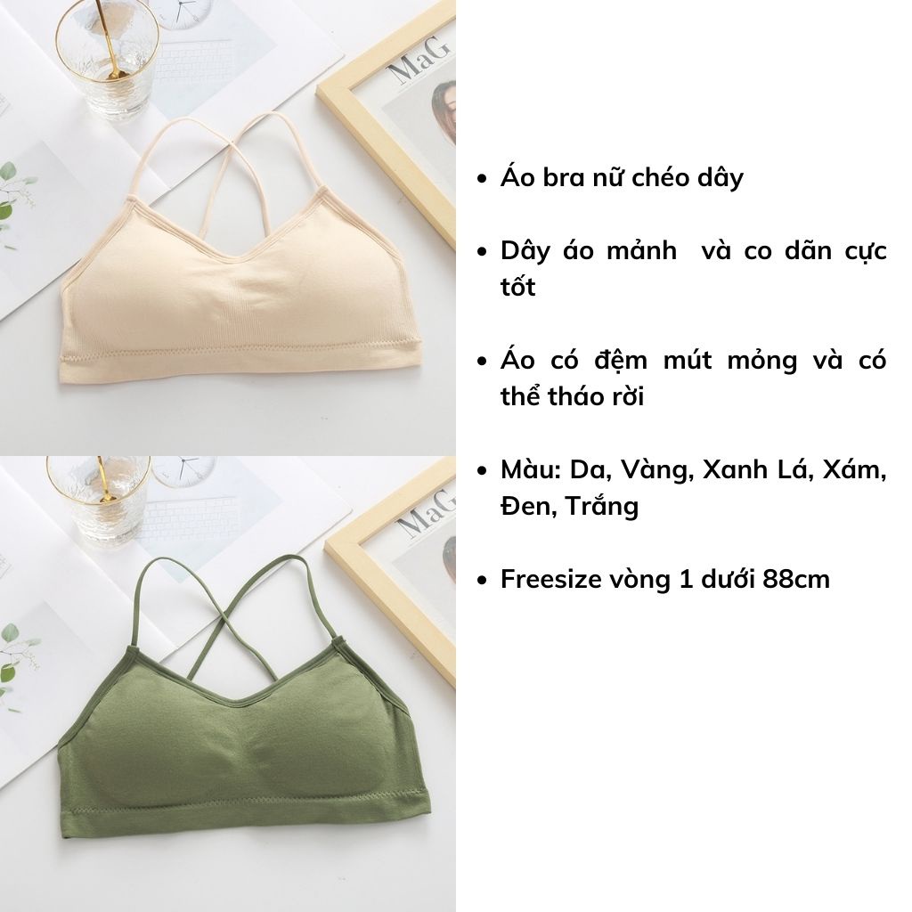 Áo bra nữ 2 dây đan chéo lưng đệm mút mỏng ôm ngực chất liệu cotton LANIXA B5507