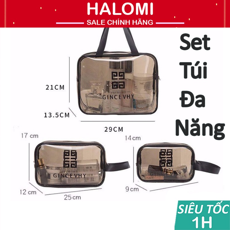 Set 3 túi đựng mỹ phẩm chính hãng HALOMI tiện lợi với 3 kích thước tiện ích cho du lịch và thẩm mỹ