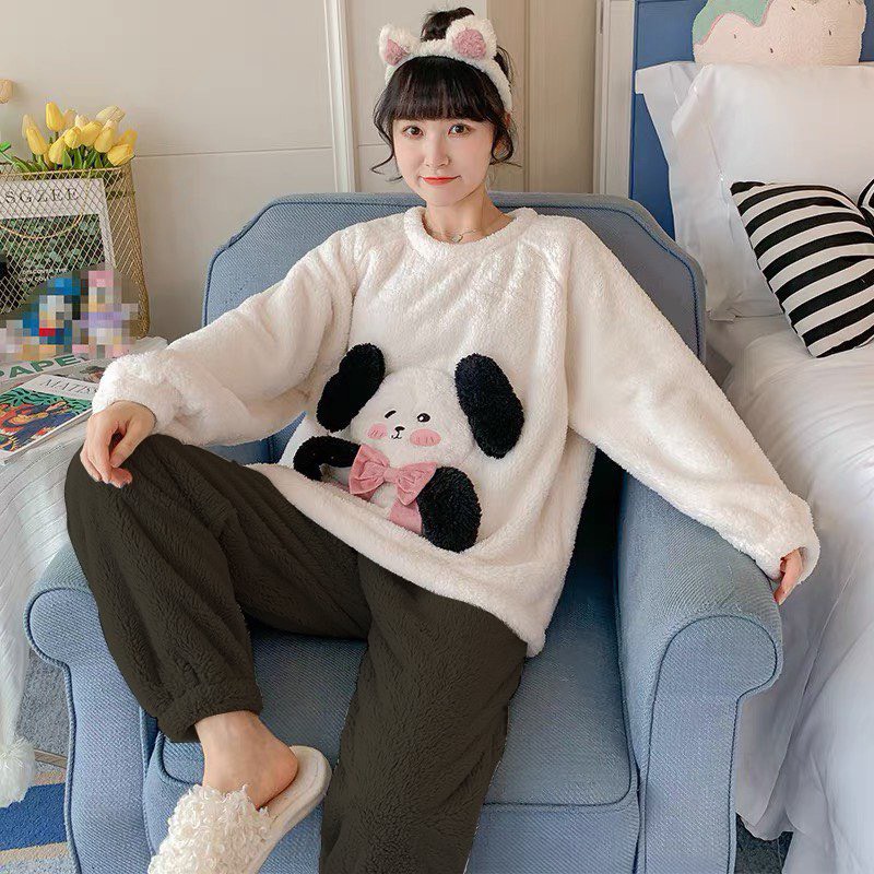 Bộ lông cừu 2 mặt mặc nhà mùa đông siêu ấm. Sét bộ ngủ hoodie phối hình gấu Cute thời trang Hàn Quốc. METSHOP | BigBuy360 - bigbuy360.vn