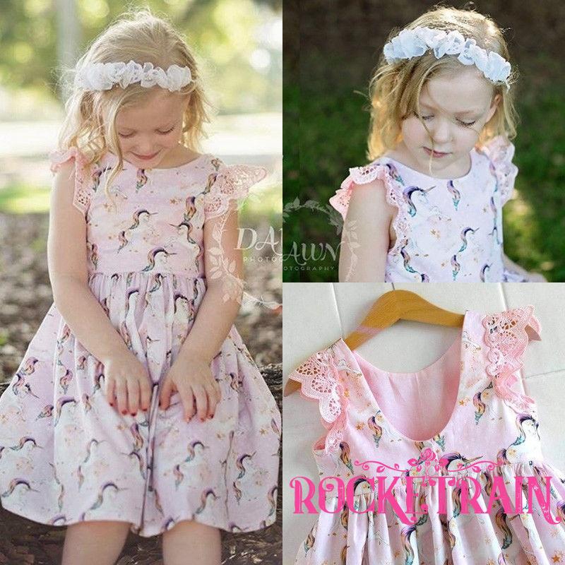 Đầm xoè Tutu phối ren hoa hoạ tiết kỳ lân đáng yêu cho bé