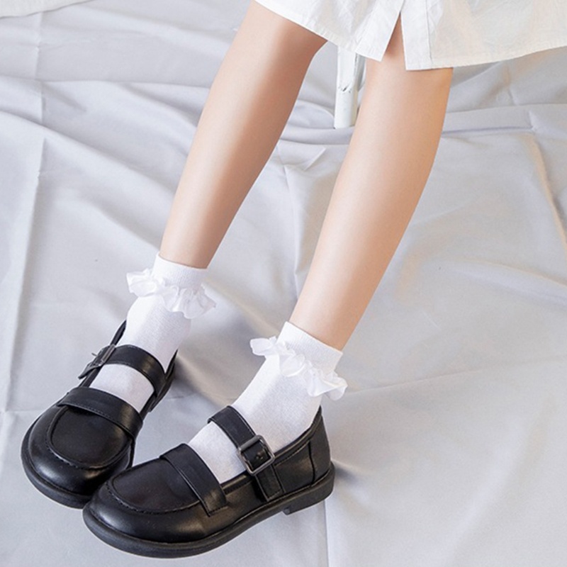 Vớ Cotton Cổ Cao Đến Mắt Cá Chân Phối Bèo Dễ Thương Phong Cách Harajuku Cho Nữ