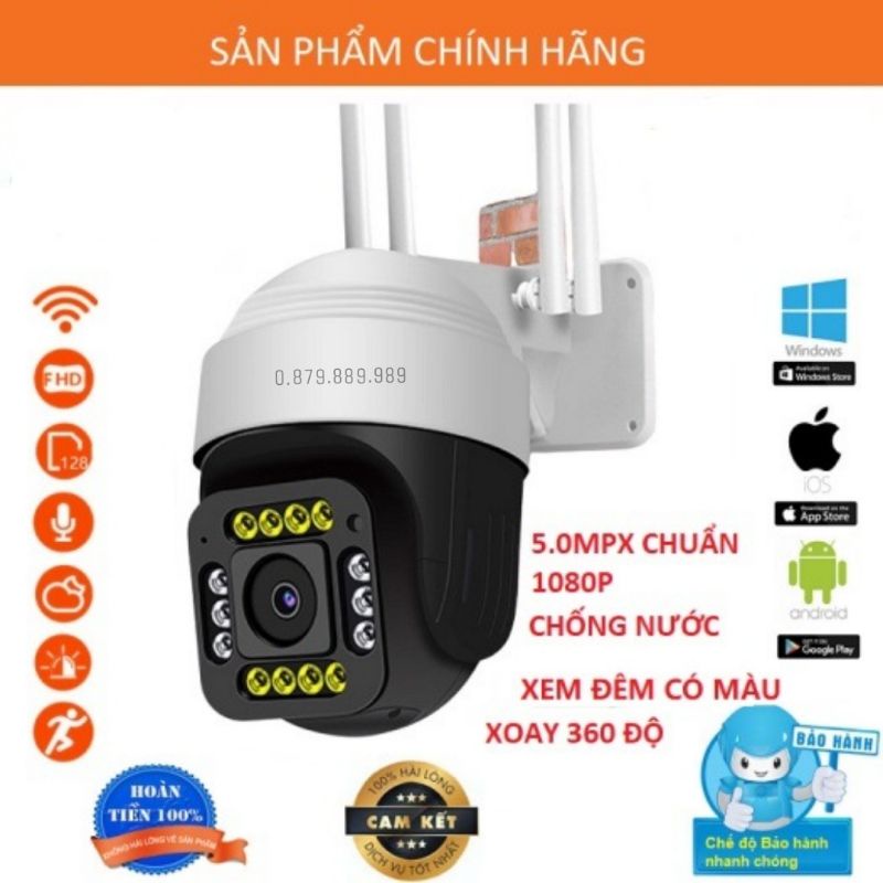 Camera ngoài trời yoosee Ptz 14led 5.0Mpx xoay 360 siêu nét, đàm thoại 2 chiều, có màu ban đêm