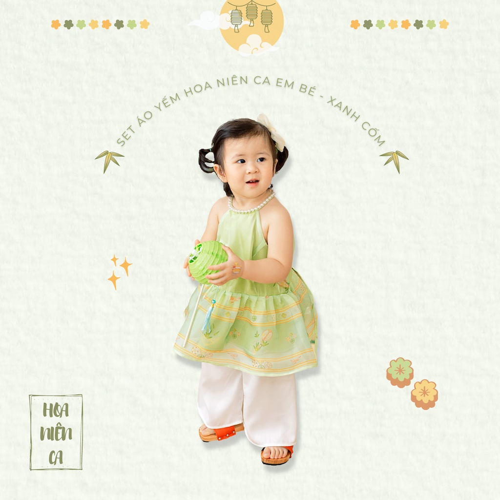 Sumire Store SET Áo yếm xòe organza Hoa Niên Ca BÉ - Xanh cốm