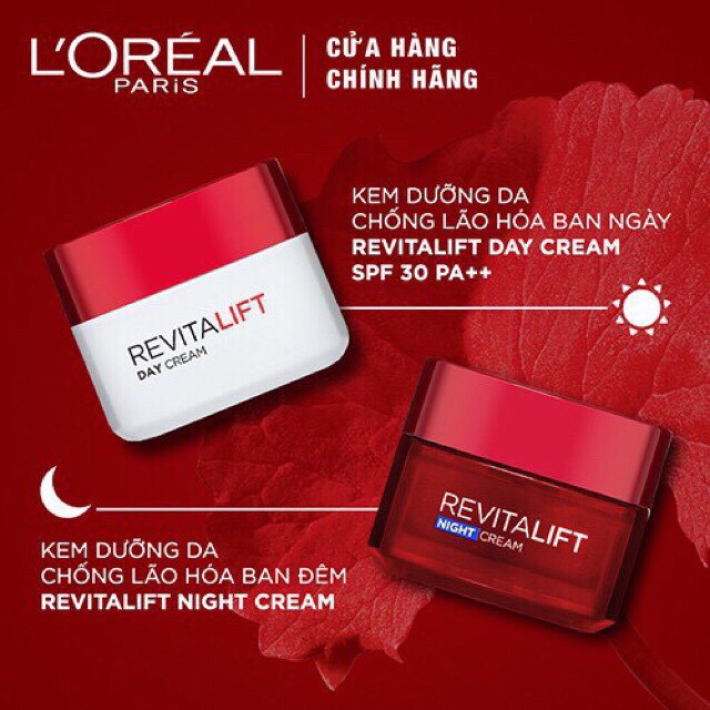 Bộ dưỡng chống lão hoá giảm nếp nhăn kem ngày và kem đêm L'Oreal Paris Revitalift 50ml x 2 - Pháp Chính Hãng