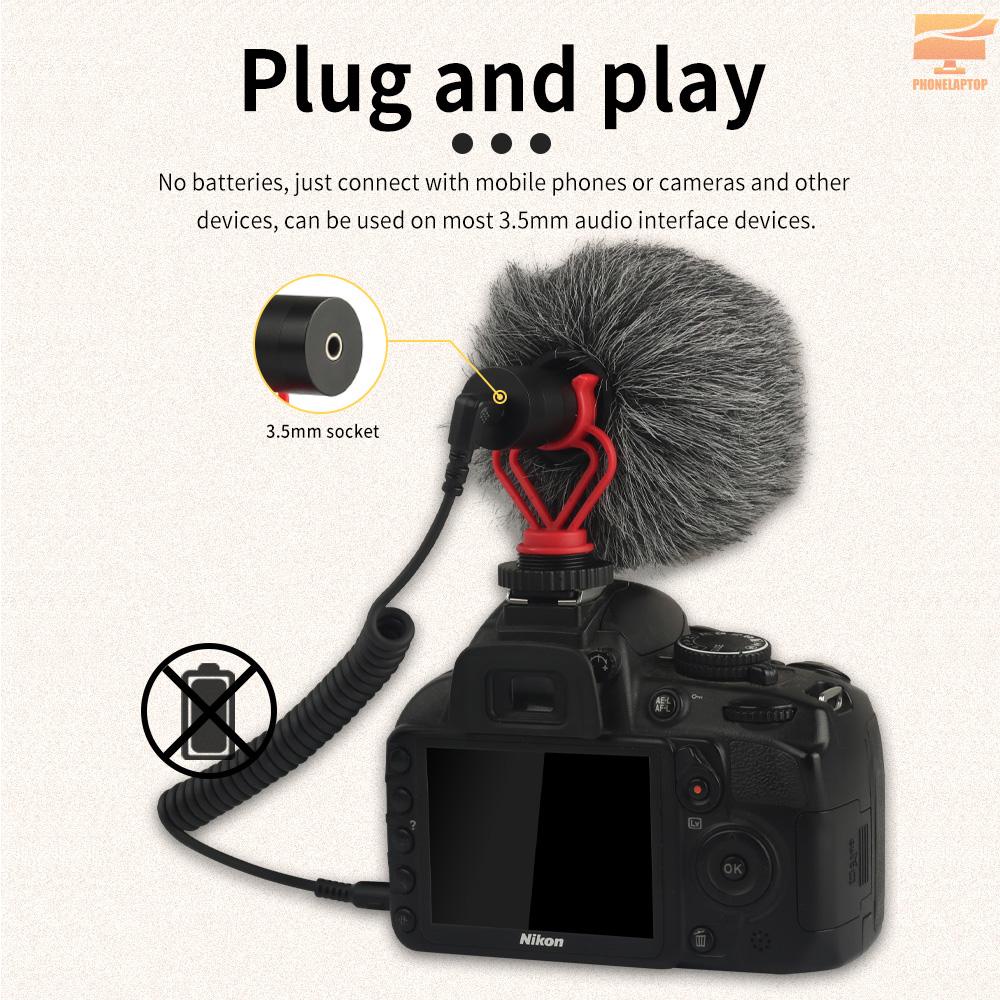 Lapt Universal Cardioid Directional Video Condenser Microphone Mini Mic 3.5mm Plug with Anti-Shock Mount for DSLR ILDC Cameras Camcorders Smartphones