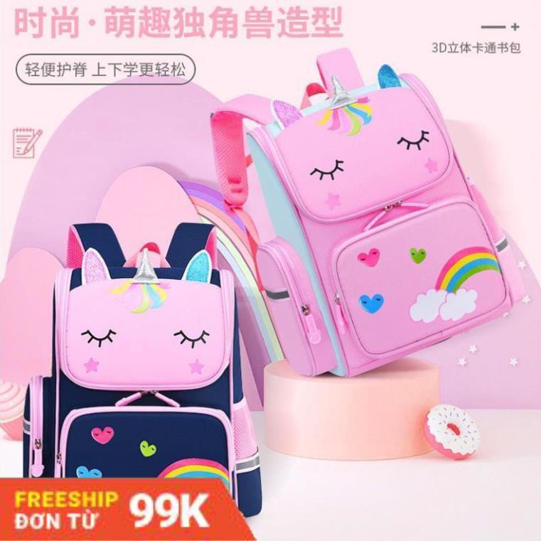Hoạt Hình Ba Lô Đi Học Trọng Lượng Nhẹ Chống Thấm Nước In Hình Kỳ Lân 3d Dễ Thương Cho Bé Gái