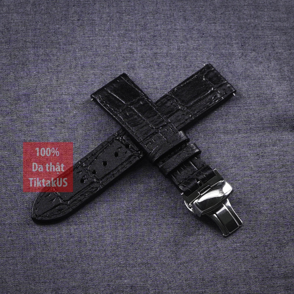 Dây đồng hồ da bò dập vân cá sấu khóa bướm chống gẫy dây, nhiều màu, đủ size 18mm - 19mm - 20mm - 21mm - 22mm