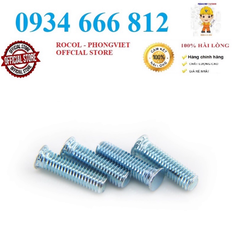 Combo 50c tán đóng,vít chống xoay FH M5X10, M5X15, M5X20 thép mạ