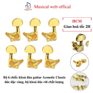 Bộ 6 chiếc khoá đàn guitar Acoustic Classic đúc đặc vàng, bộ khoá đúc rời chất lượng Musical Web
