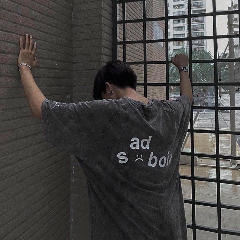 Áo Thun Wash Xám Unisex Tay Lở Sad Boiz