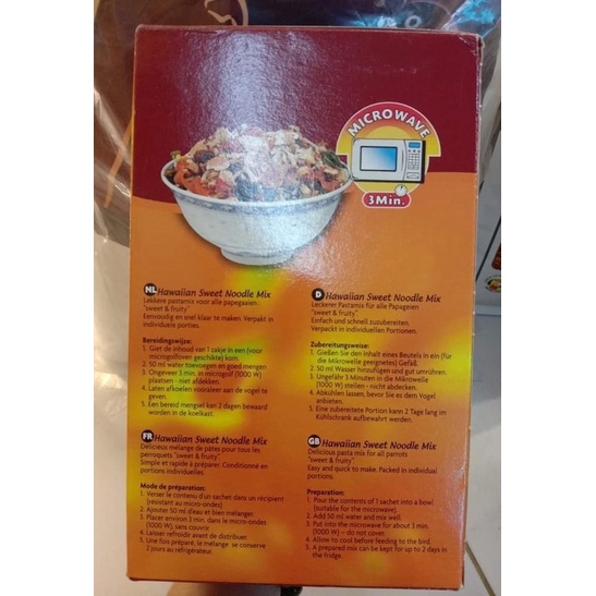 HAWAIIAN SWEET NOODLE MIX với dứa ,nho,đu đủ dành cho vẹt gói 40g