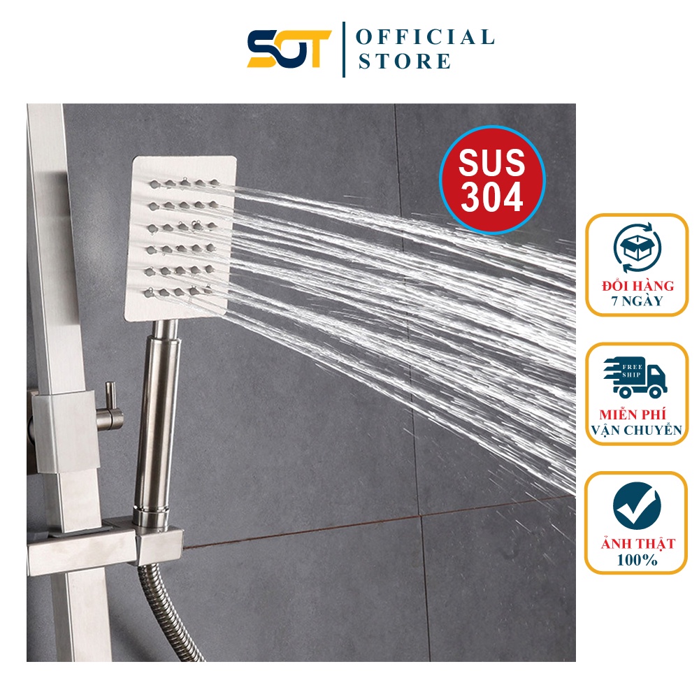 Bộ sen tắm Inox, sen tắm cầm tay INOX 304 mặt vuông nước nóng lạnh TS02