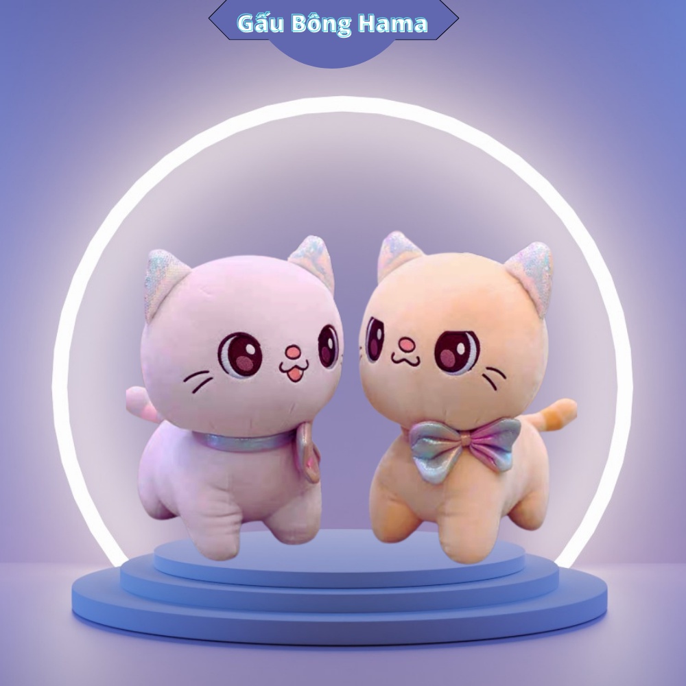 Gấu Bông Gối Ôm Mèo Bông Mắt To Đeo Nơ Cao Cấp Gấu Bông Hama